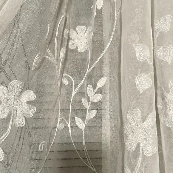 Sheer Embroidered Floral Panel Pair in Cream, 36” x 82” - Picture 2 of 3